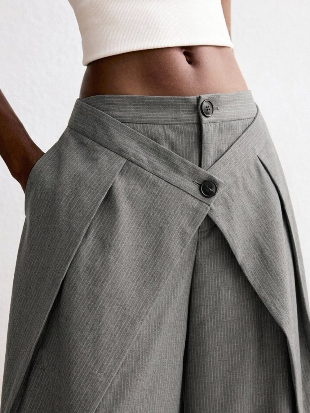 Grey Casual Women's Asymmetrical Low Waist Loose Long Straight Leg Pants